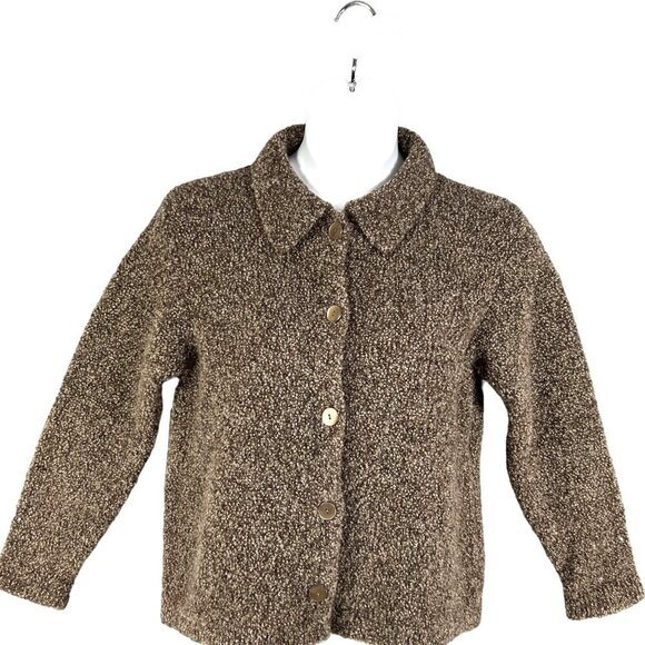 Talbots Womens M Wool Cardigan Made In Italy Marled Brown Grandmacore Timeless - Picture 1 of 16